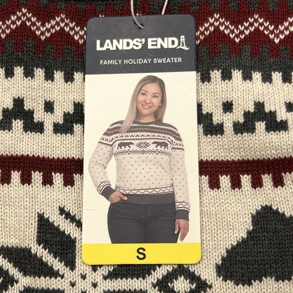 Lands End Sweater Womens Small Gray Bear Fair Isle Pullover Winter Cotton New - Picture 3 of 5